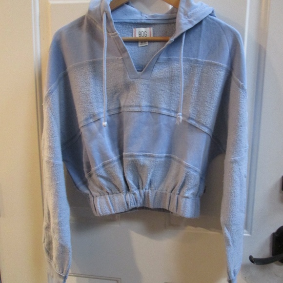 BDG Urban Outfitters women's Baby Blue crop long sleeves Terry BLOUSE Sz XS - Picture 1 of 13